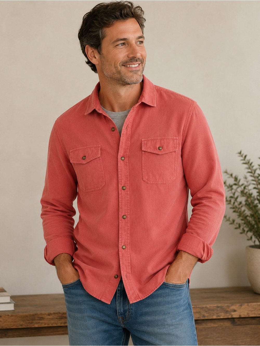 Peter Millar Lava Wash Jersey Snap-Front Shirt Mens L
